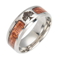 Asgard Crafted Handcrafted Stainless Steel Celtic Tree Of Life And Wood Inset Wedding Ring