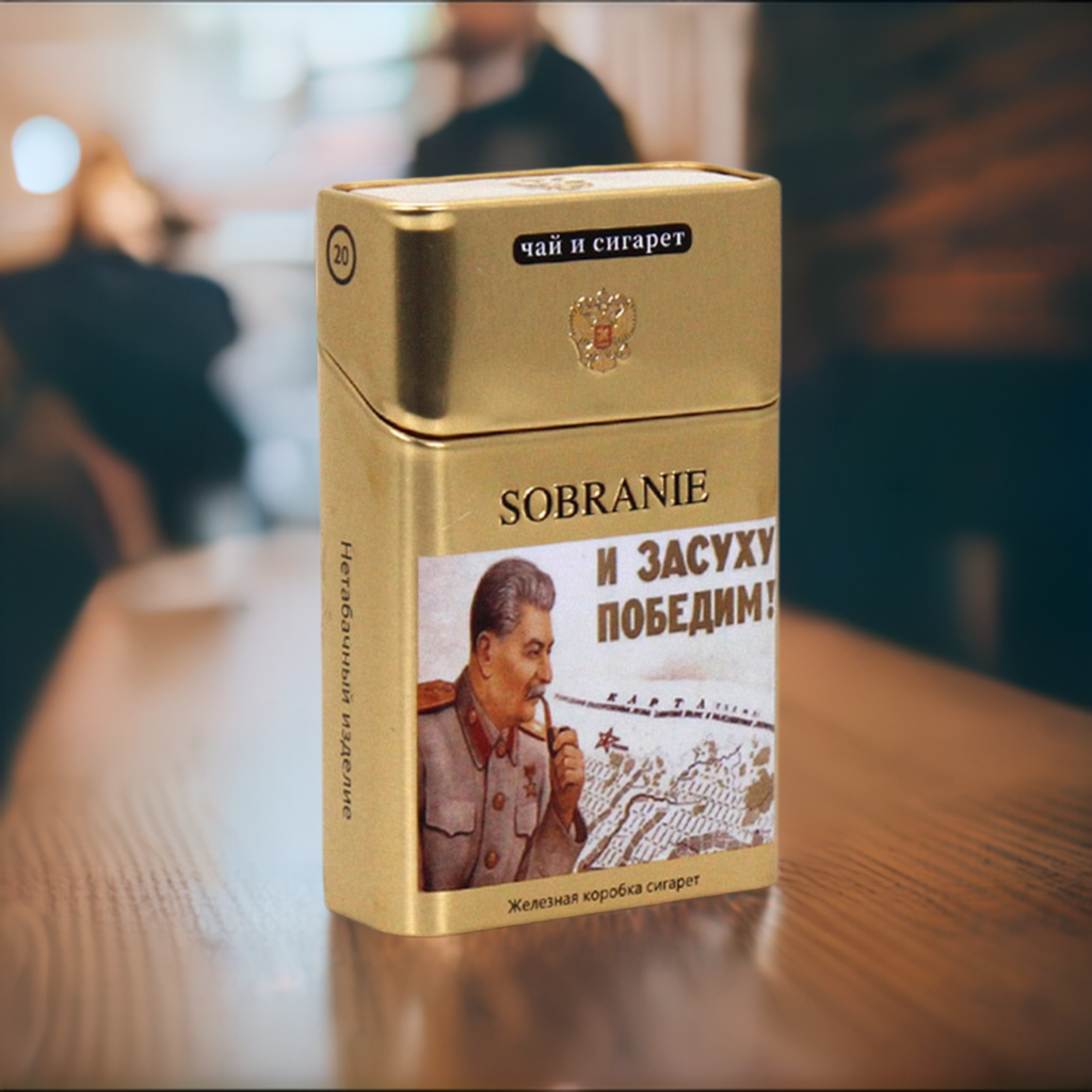 Joint cigarette case with soviet-style cigarette box.