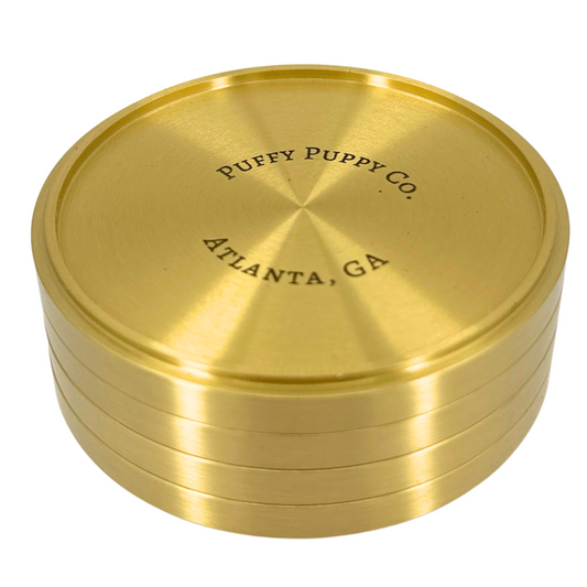Four solid PuffyPuppyCo brass coasters for drinks