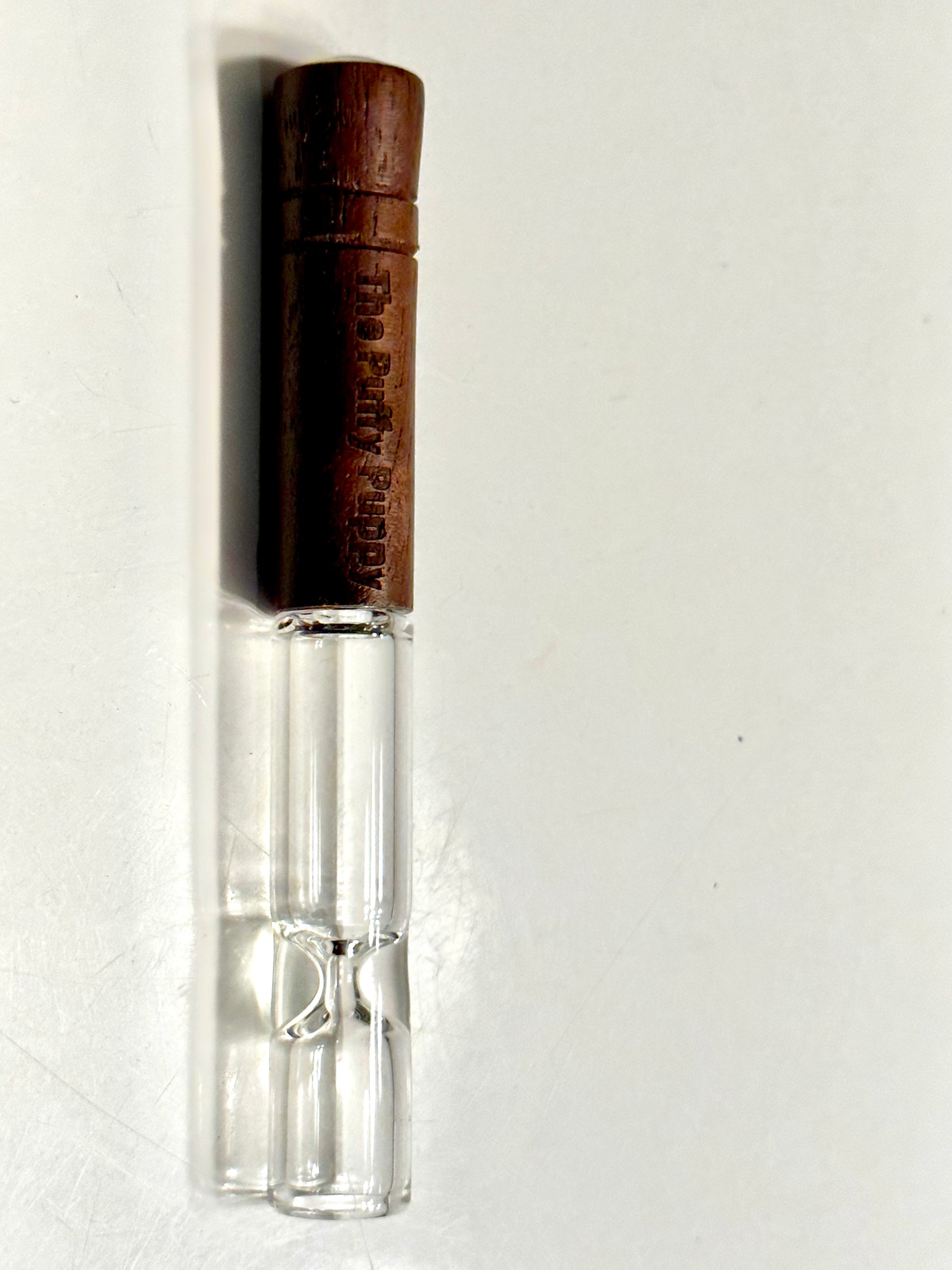 Engraved tobacco glass pipe taster.