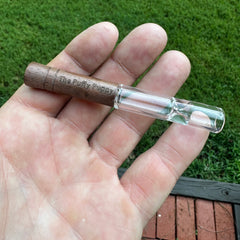 Engraved tobacco glass pipe taster.