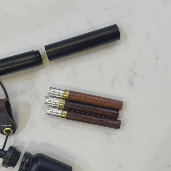 Custom wooden one hitter dugout, chillum, festival special stash jar and leather neck pouch set.