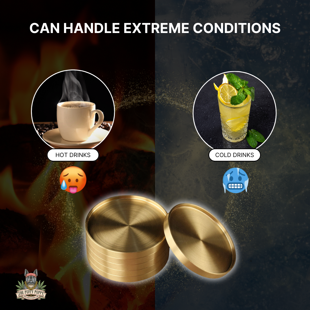 Solid brass coasters for hot and cold drinks