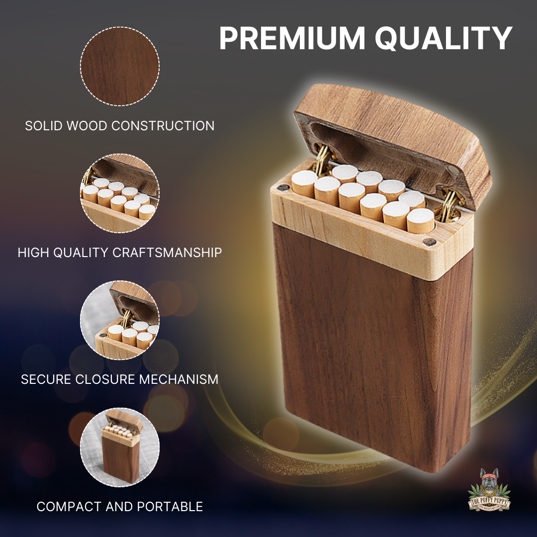 Solid wood cigarette case features