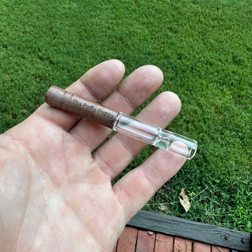Engraved wooden glass one hitter.
