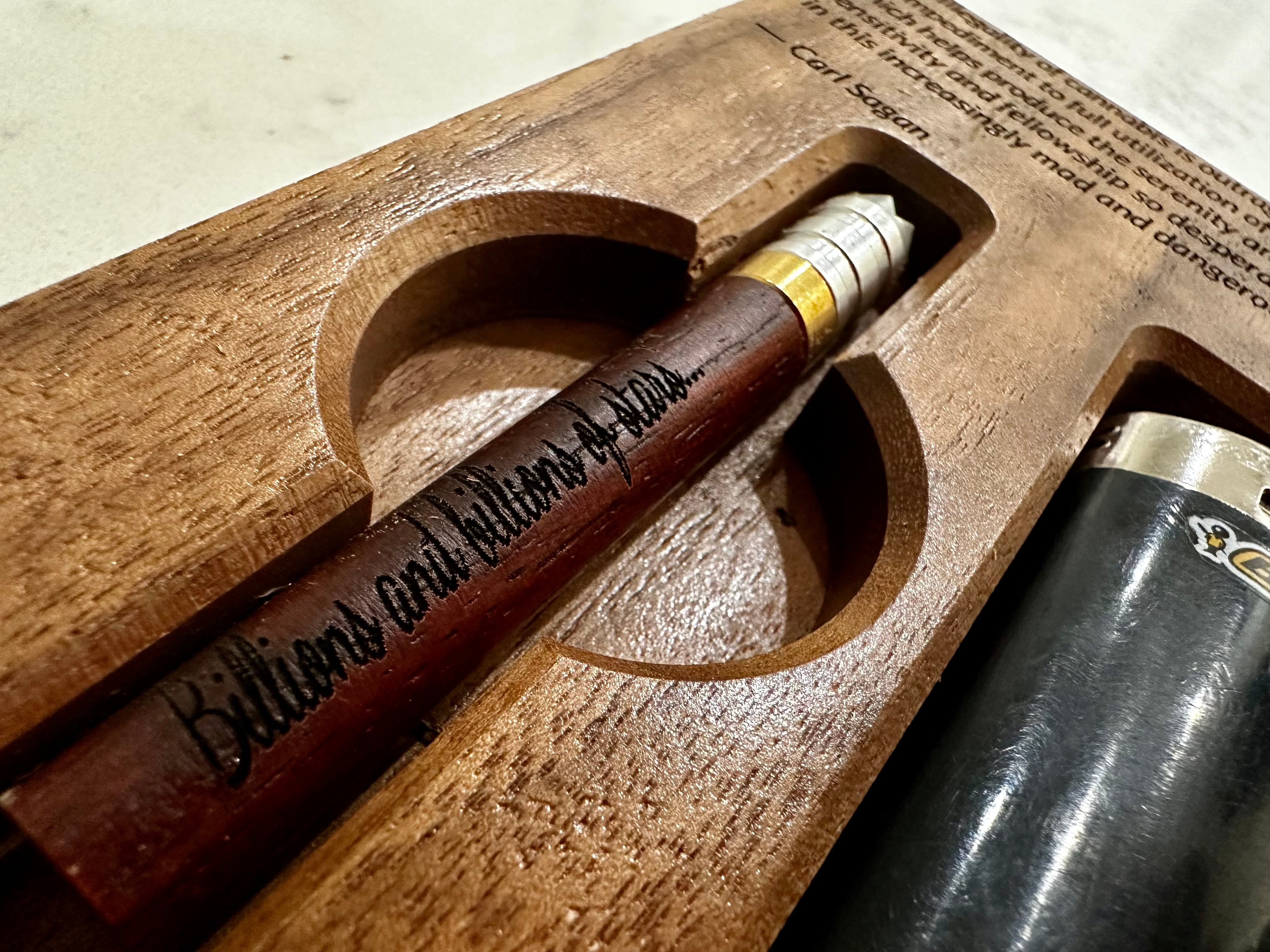 Custom Engraved Walnut Desk Station for One Hitter
